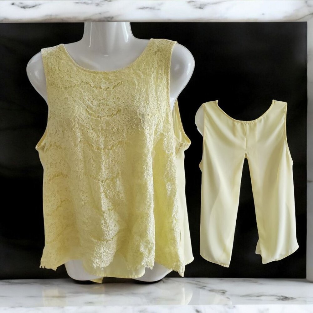 YELLOW OPEN BACK LACE TANK SIZE XL